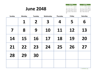 June 2048 Calendar with Extra-large Dates