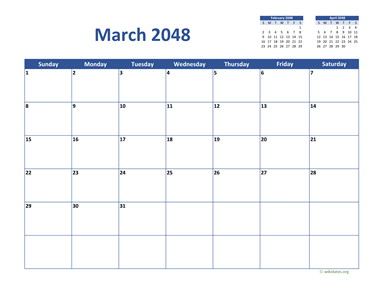 March 2048 Calendar Classic
