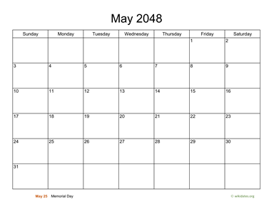Basic Calendar for May 2048