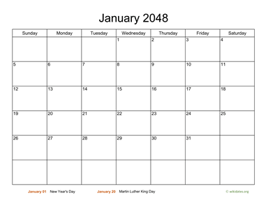 Monthly Basic Calendar for 2048
