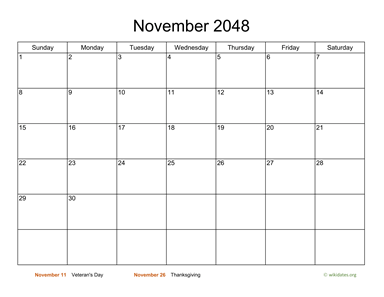 Basic Calendar for November 2048