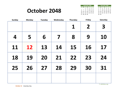 October 2048 Calendar with Extra-large Dates