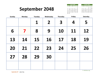 September 2048 Calendar with Extra-large Dates