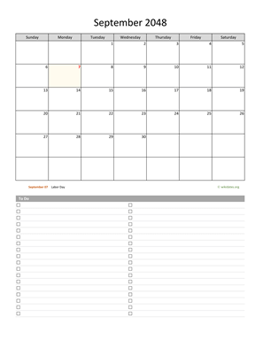 September 2048 Calendar with To-Do List