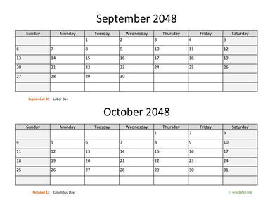 September and October 2048 Calendar Horizontal