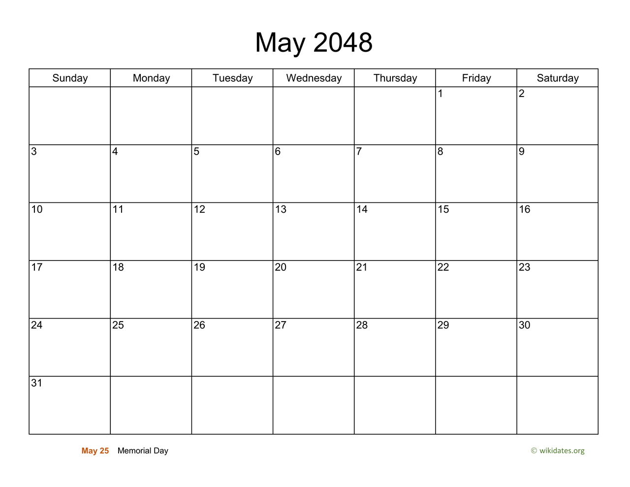 Basic calendar for may 2048 wikidates
