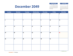 December 2049 Calendar Classic