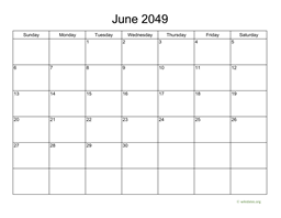 Basic Calendar for June 2049