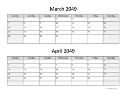 March and April 2049 Calendar