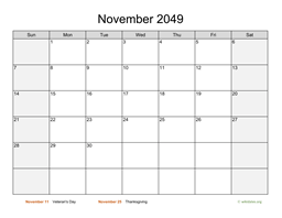 November 2049 Calendar with Weekend Shaded