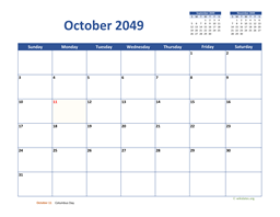 October 2049 Calendar Classic