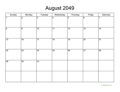 Basic Calendar for August 2049