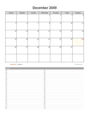 December 2049 Calendar with To-Do List