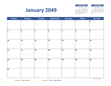 January 2049 Calendar Classic