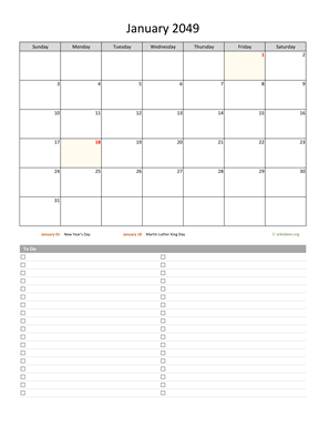 Monthly 2049 Calendar with To-Do List