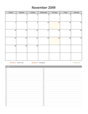 November 2049 Calendar with To-Do List