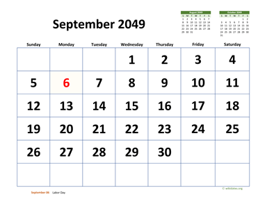 September 2049 Calendar with Extra-large Dates