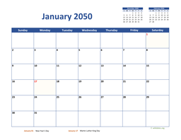 January 2050 Calendar Classic