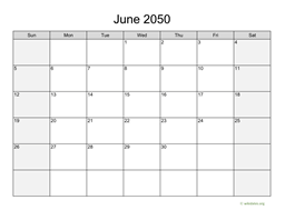 June 2050 Calendar with Weekend Shaded