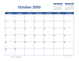 October 2050 Calendar Classic