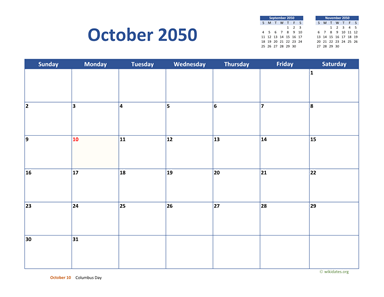 October 2050 Calendar Classic