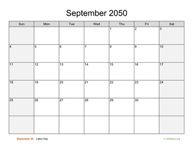September 2050 Calendar with Weekend Shaded
