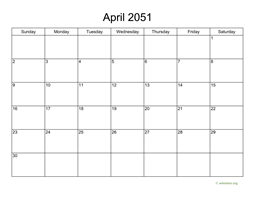 Basic Calendar for April 2051