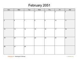 February 2051 Calendar with Weekend Shaded