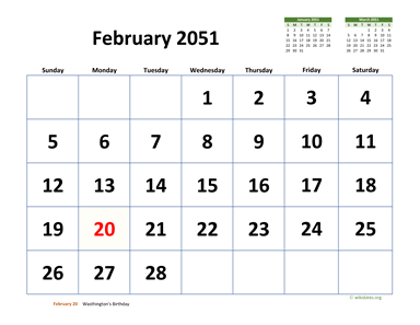February 2051 Calendar with Extra-large Dates