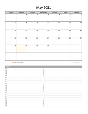 May 2051 Calendar with To-Do List