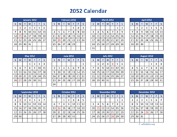 2052 Calendar in PDF