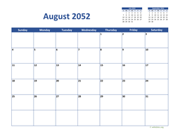 August 2052 Calendar Classic