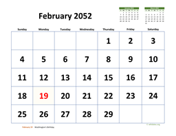 February 2052 Calendar with Extra-large Dates