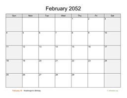 February 2052 Calendar with Weekend Shaded
