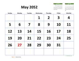 May 2052 Calendar with Extra-large Dates