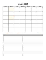Monthly 2052 Calendar with To-Do List