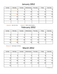 three months 2052 calendar vertical