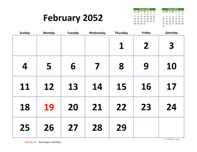 February 2052 Calendar with Extra-large Dates