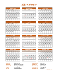 Calendar 2053 Vertical