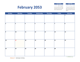 February 2053 Calendar Classic