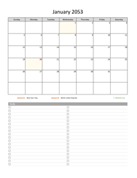 Monthly 2053 Calendar with To-Do List