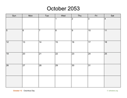 October 2053 Calendar with Weekend Shaded