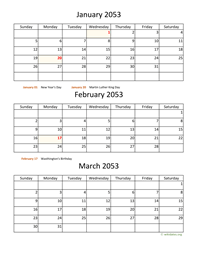 three months 2053 calendar vertical
