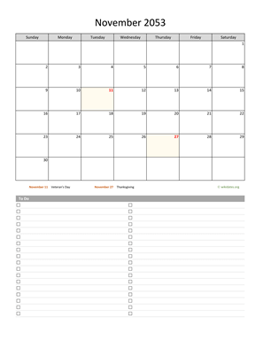 November 2053 Calendar with To-Do List