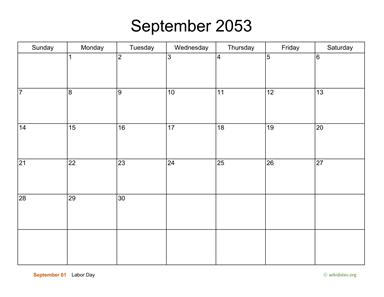 Basic Calendar for September 2053