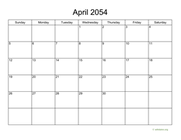 Basic Calendar for April 2054