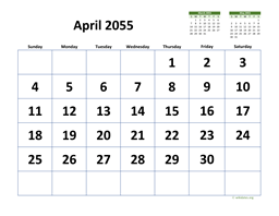 April 2055 Calendar with Extra-large Dates