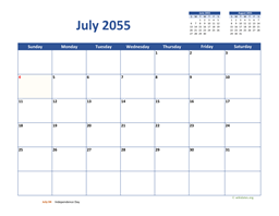 July 2055 Calendar Classic