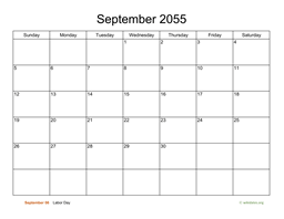 Basic Calendar for September 2055