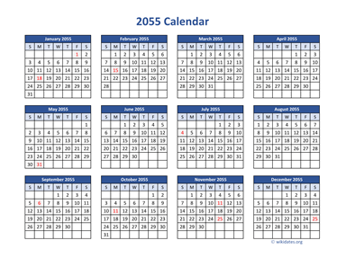 2055 Calendar in PDF